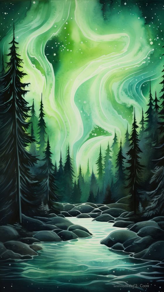  Green wallpaper outdoors painting nature. AI generated Image by rawpixel.