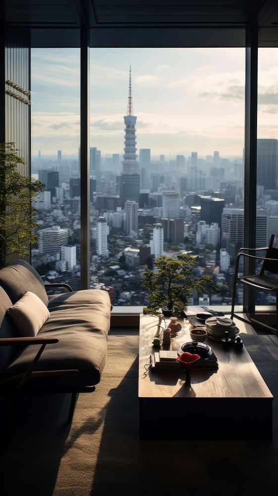  Japan apartment with city view architecture furniture building. AI generated Image by rawpixel.