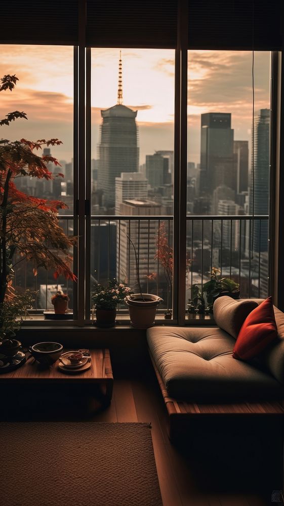  Japan apartment with city view architecture cityscape furniture. AI generated Image by rawpixel.