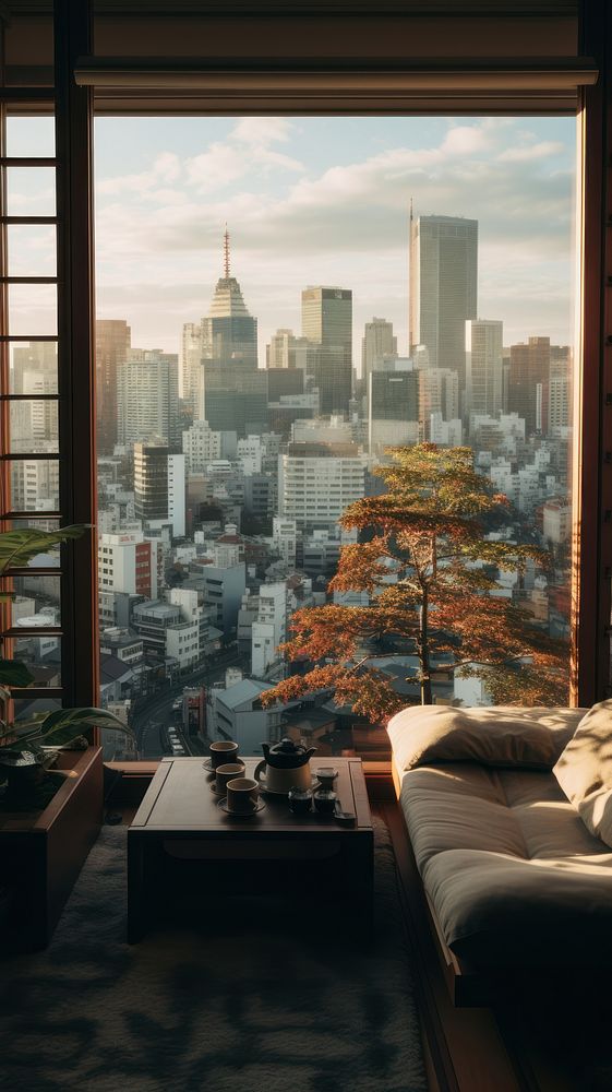  Japan apartment with city view architecture cityscape furniture. AI generated Image by rawpixel.
