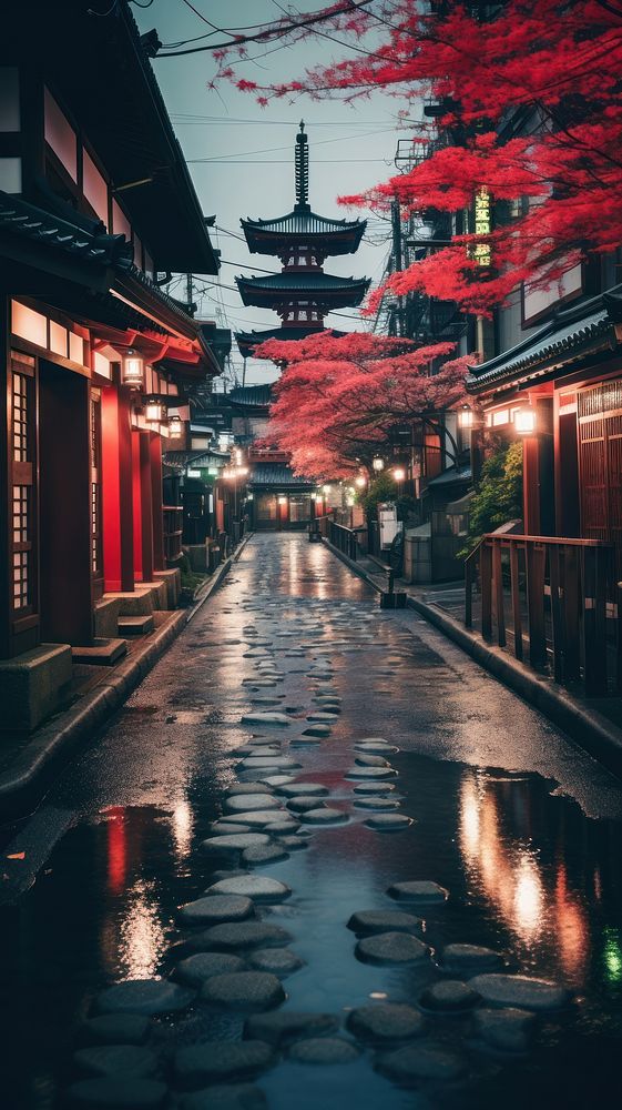  Japanese scenery city street road. AI generated Image by rawpixel.