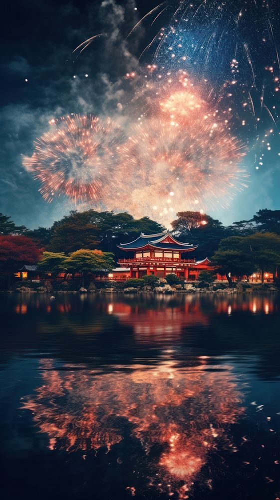  Japanese festival fireworks outdoors nature. AI generated Image by rawpixel.