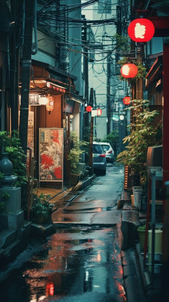  Street scene at japanese alley city road. AI generated Image by rawpixel.