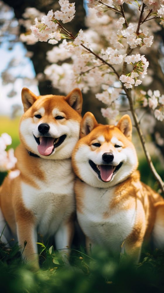  Two shiba dogs photography portrait outdoors. AI generated Image by rawpixel.