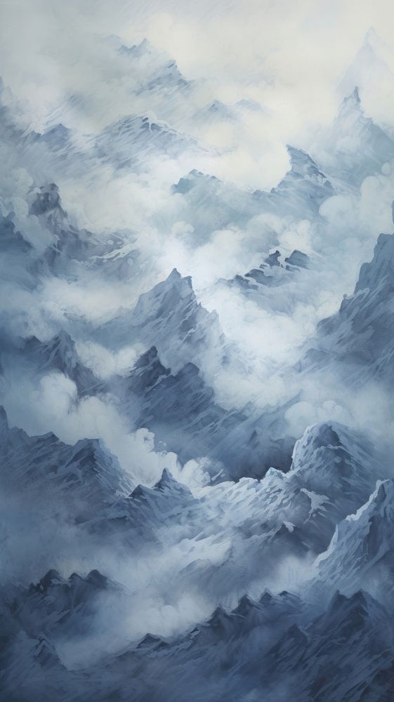 Painted landscape mountain nature cloud.