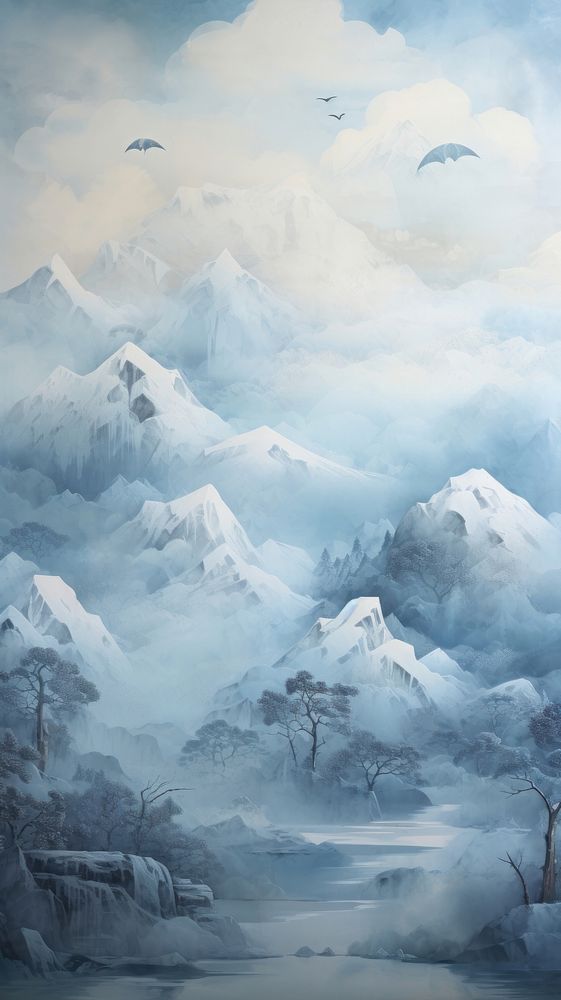 Painted landscape mountain glacier nature.