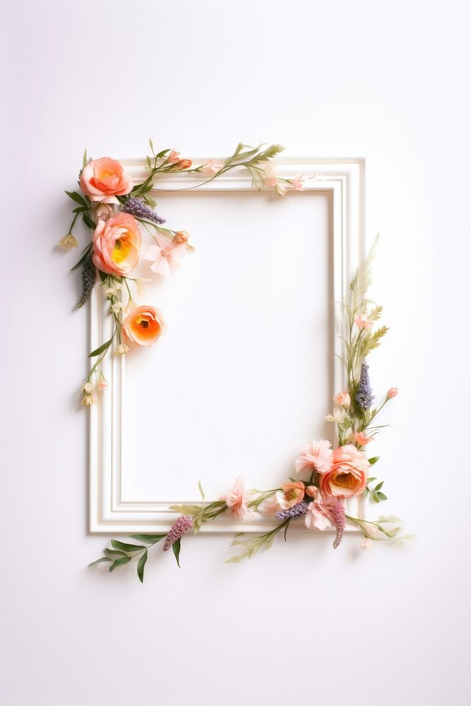 Flower wreath frame white background.