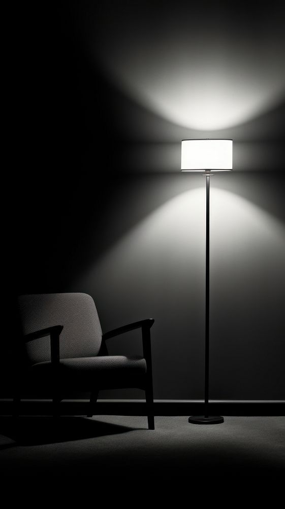 Photography of minimalist lighting monochrome furniture chair.