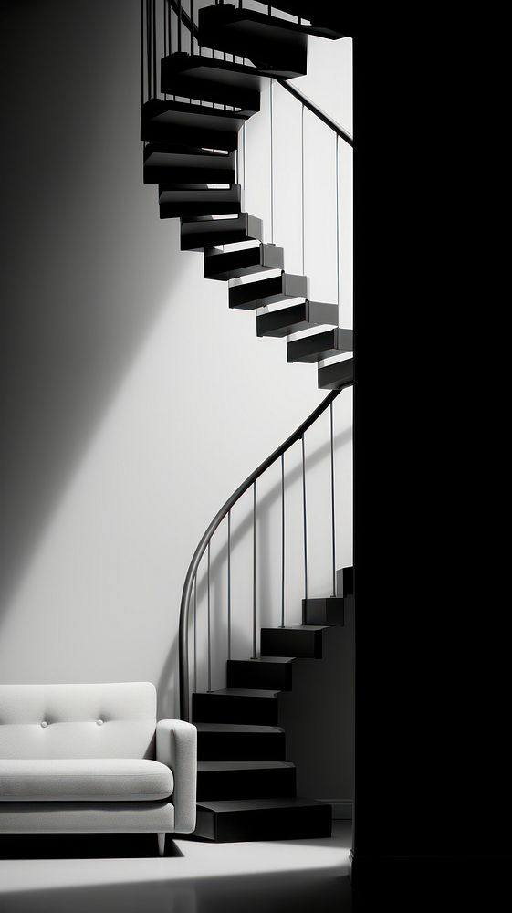 Photography of minimalist lighting architecture monochrome staircase.