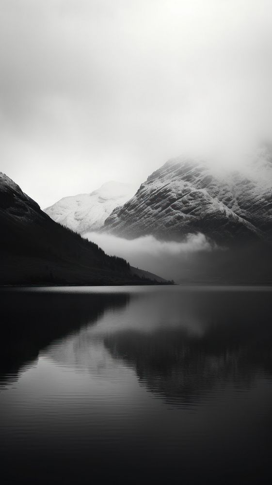 Photography of mountains with refection monochrome landscape outdoors.