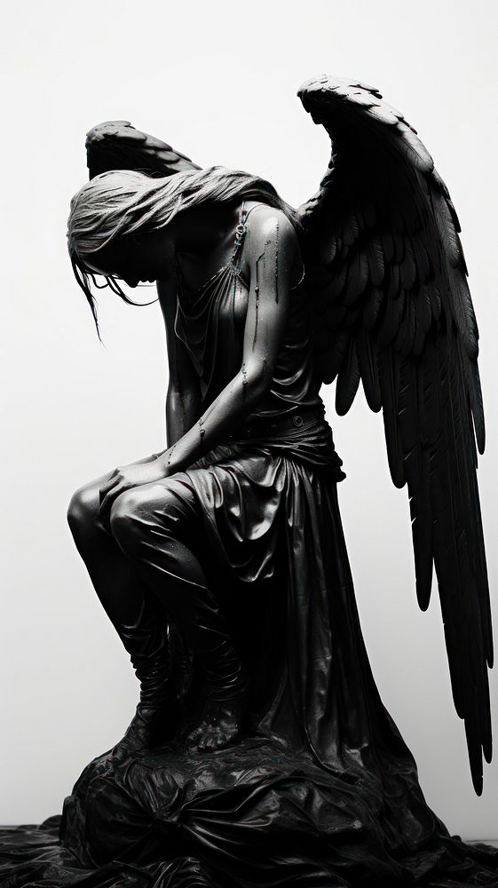 Photography of angel sculpture monochrome black bird.