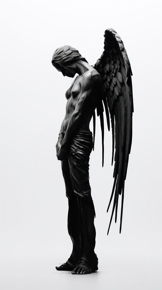 Photography of angel sculpture monochrome statue black.