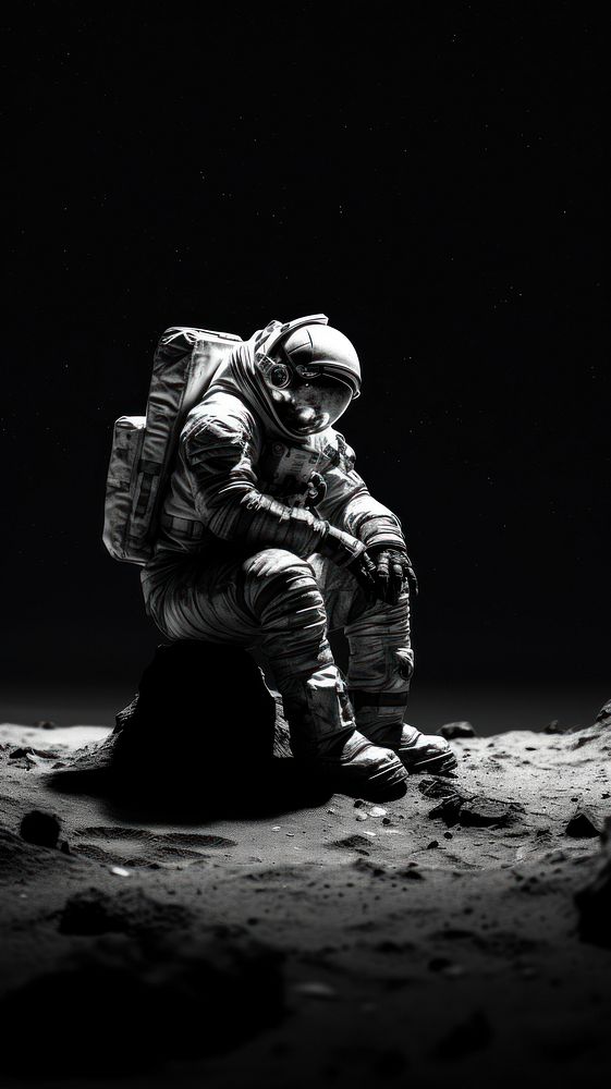 Photography of astronaut on the moon space photography monochrome.