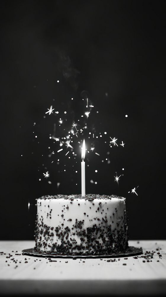 Photography of birthday cake monochrome dessert candle.
