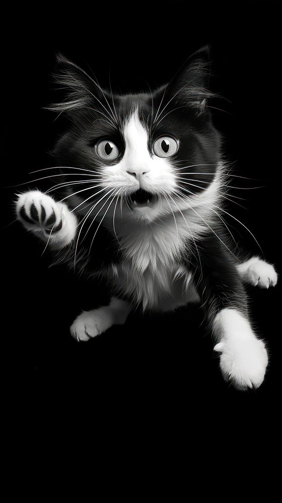 Photography of cute jumping cat photography monochrome portrait.