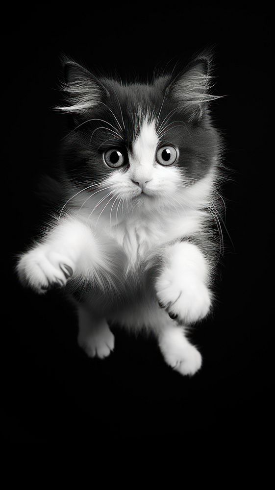 Photography of cute jumping cat monochrome mammal animal.