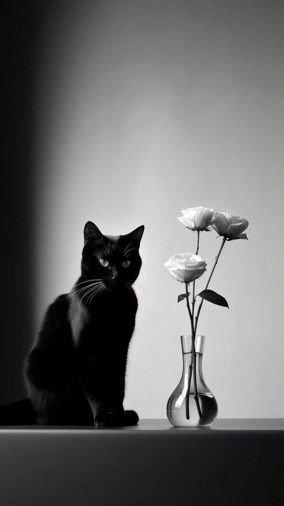 Photography of cat flower monochrome mammal.