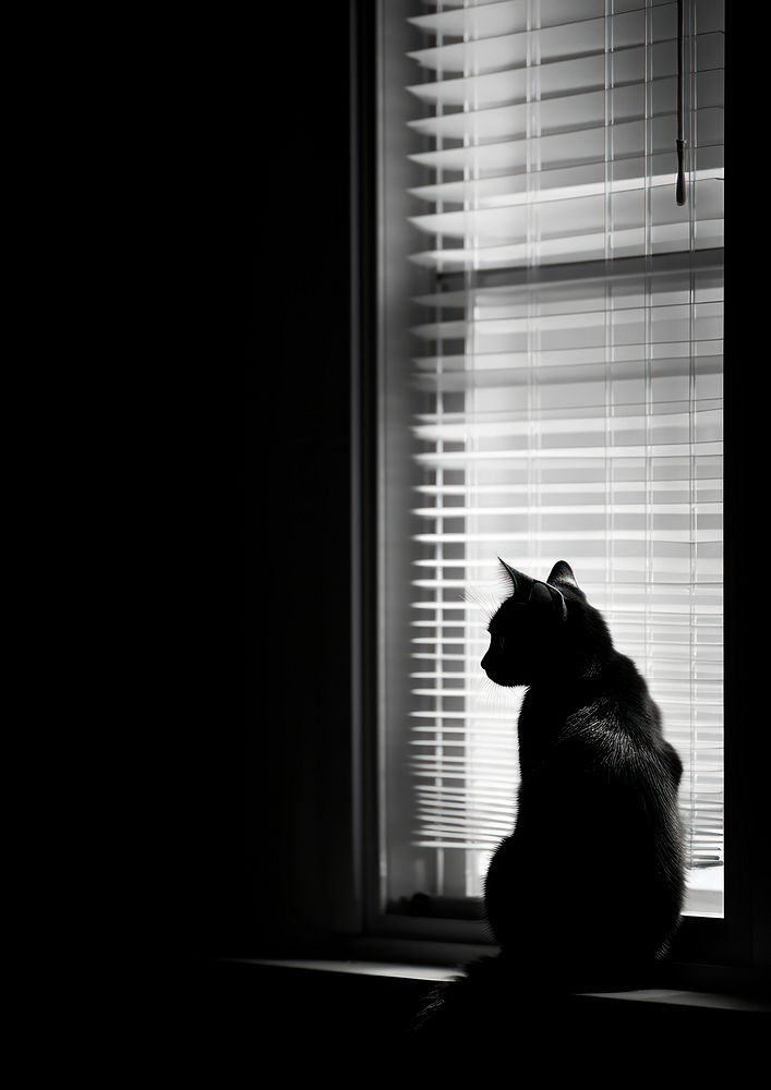 Photography of cat sitting by the window silhouette curtain mammal.