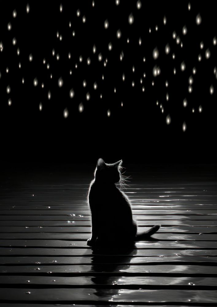 Photography of cat with fireflies silhouette animal mammal.