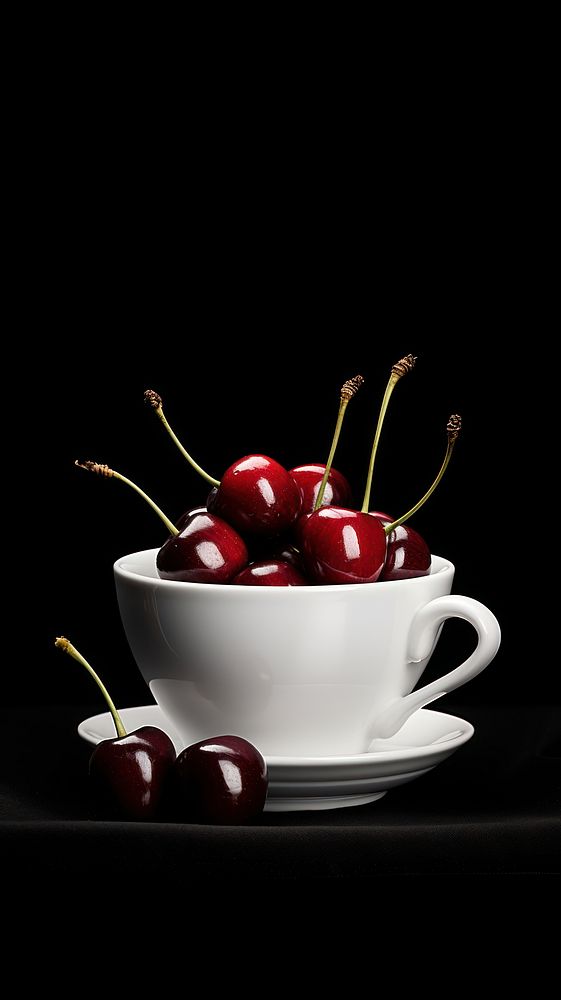Photography of cherries in the white cup cherry fruit plant.