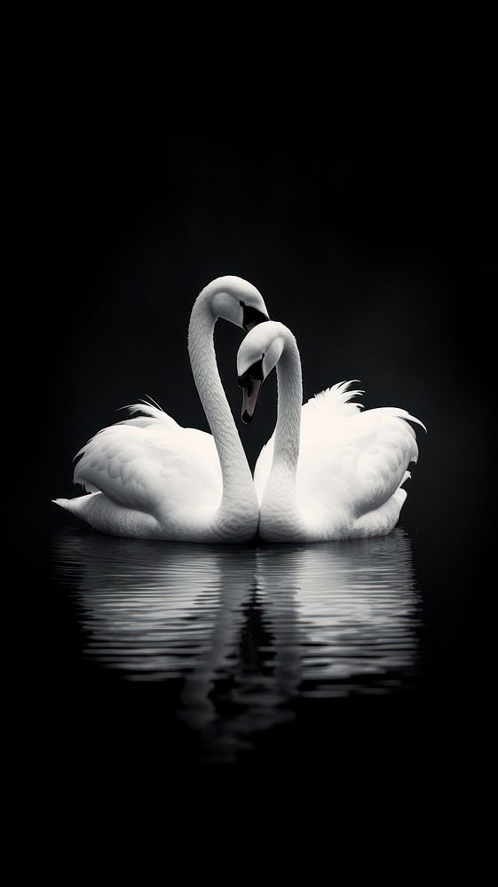 Photography of couple swan heart shape monochrome animal white.