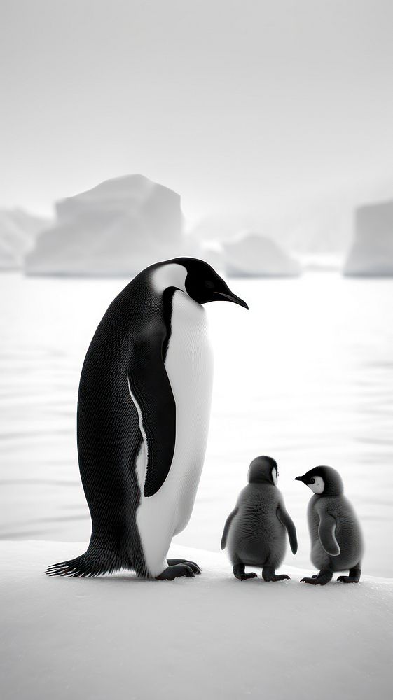 Photography of family emperor penguins monochrome animal black.