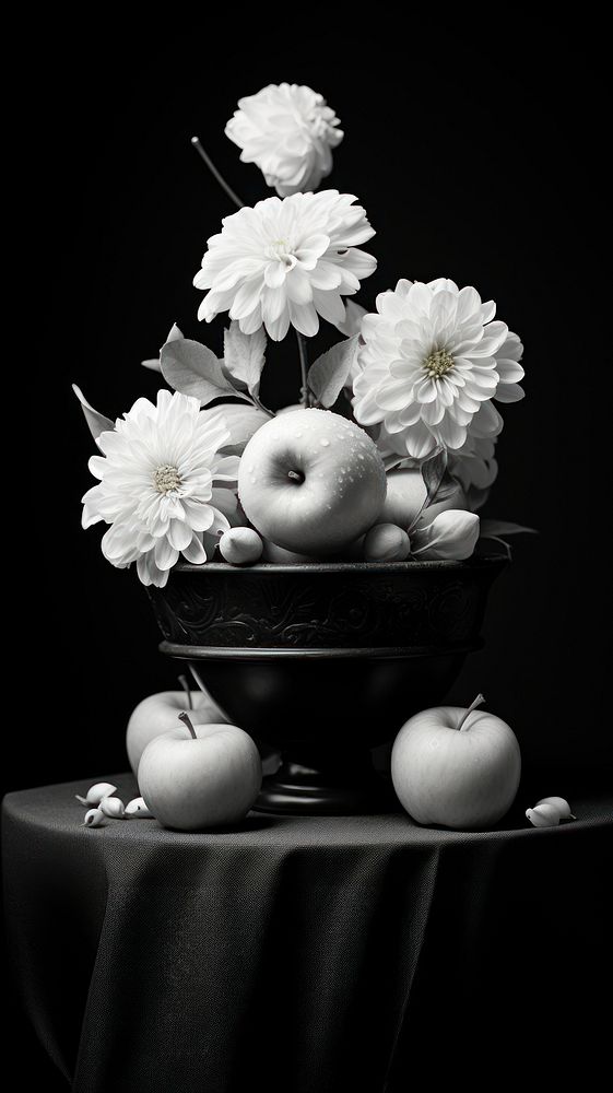 Photography of flowers fruit monochrome apple.