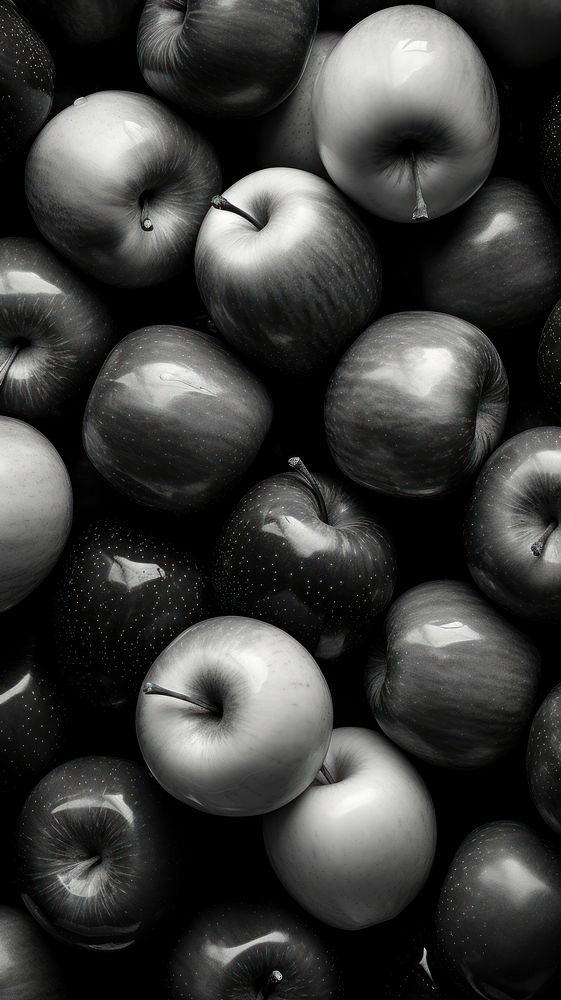 Photography of fresh apples monochrome fruit black.