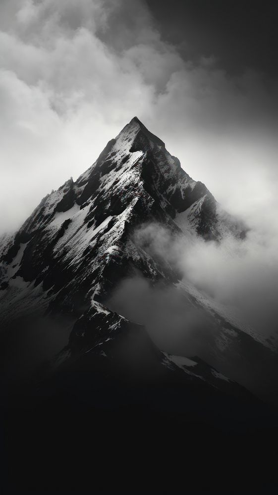 Photography of highest mountain with clouds monochrome outdoors nature.