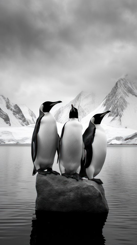 Penguin ice monochrome outdoors.