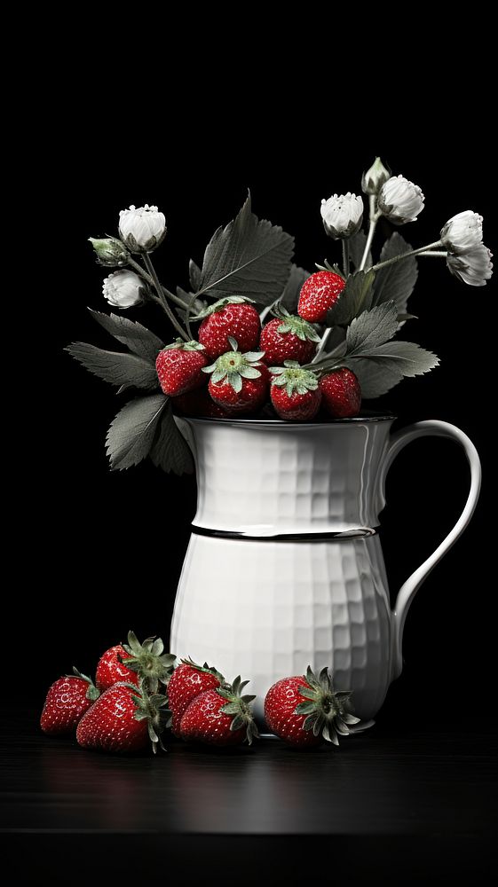 Photography of strawberries in the cup flower strawberry monochrome.