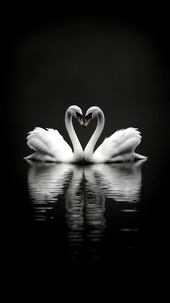 Photography of swans heart shape monochrome animal white.