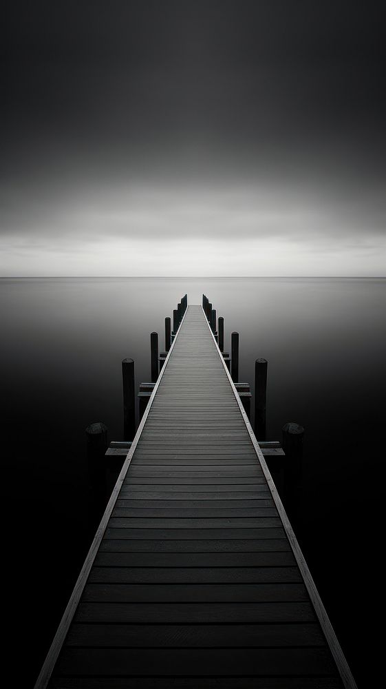 Photography of silence ocean monochrome boardwalk black.