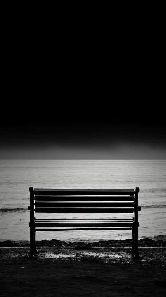 Photography of silence ocean monochrome bench black.