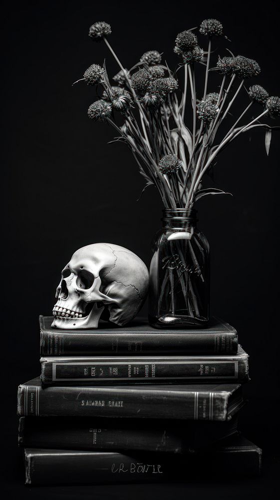 Photography of skull flower book publication.