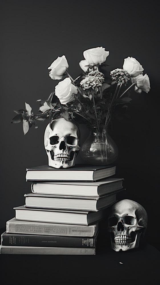 Photography of skull flower book publication.