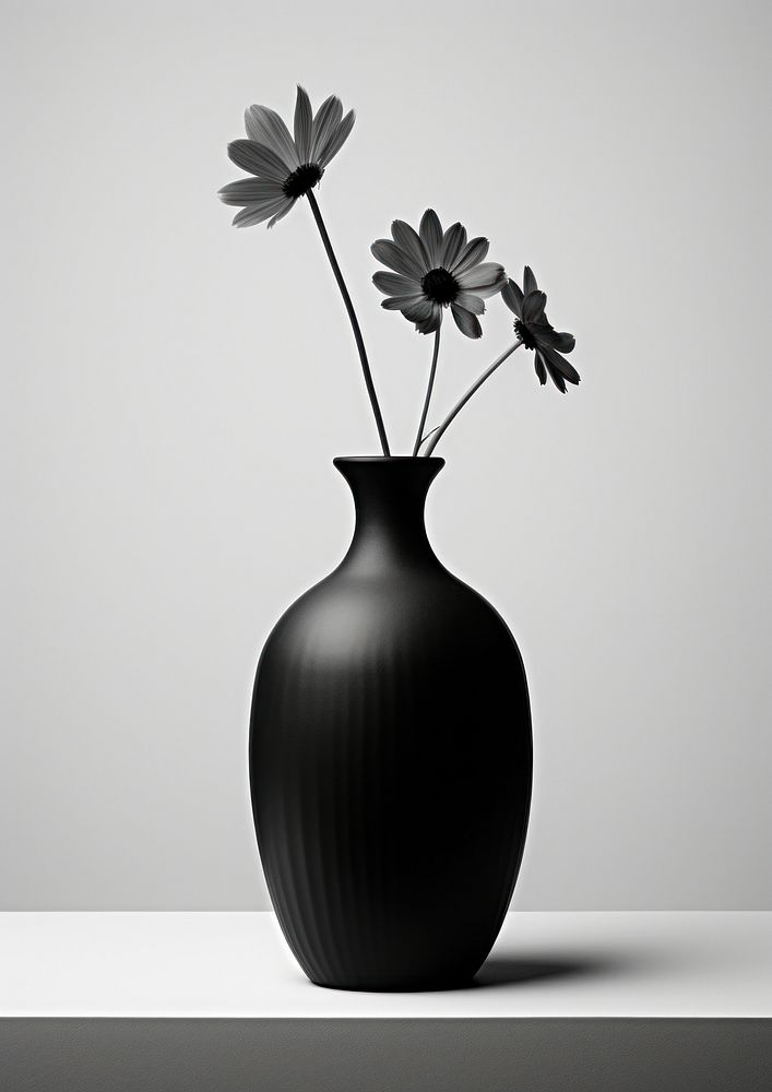 Photography of wildflower in vase plant black monochrome.
