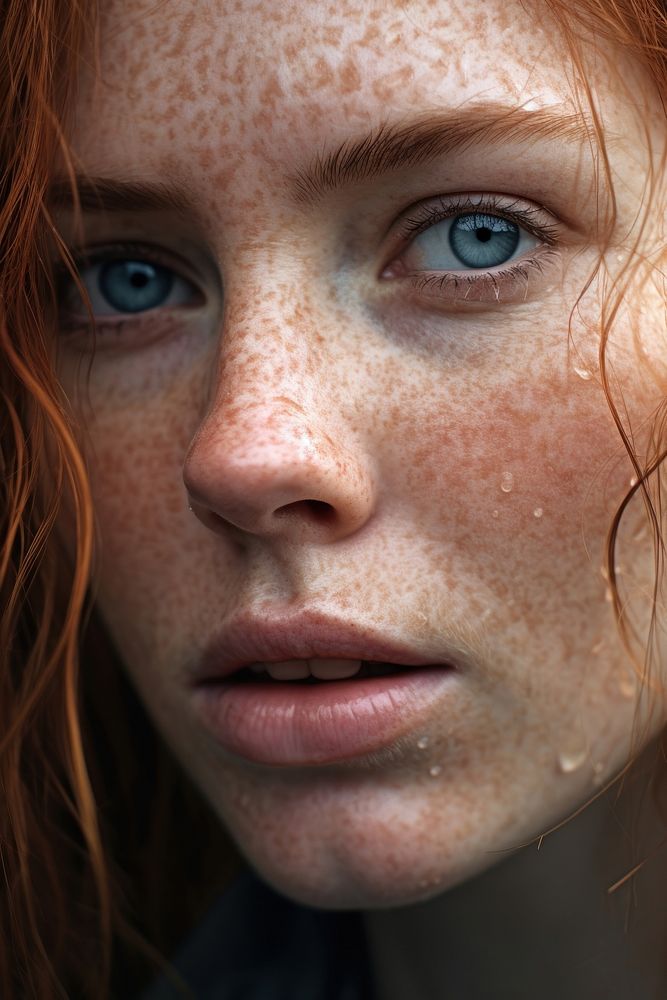 Freckle skin adult woman.