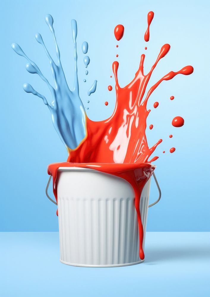 Paint bucket  splattered splashing falling.