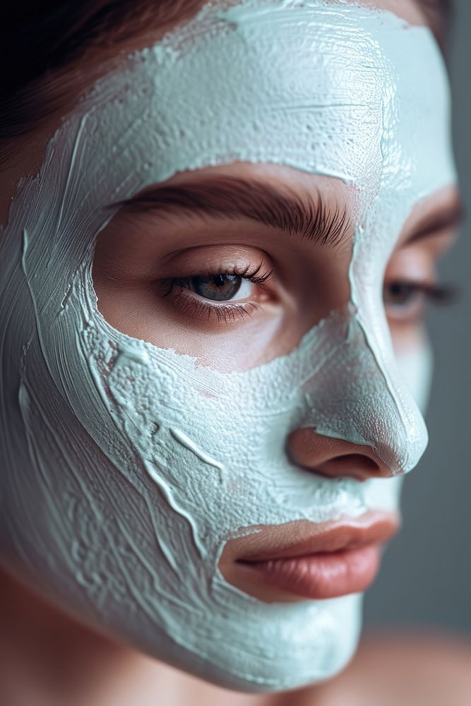 Women white facial mask portrait adult photo.