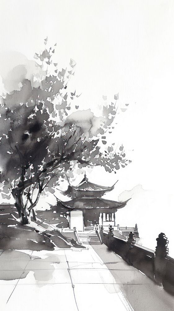 Ancient temple painting drawing sketch.