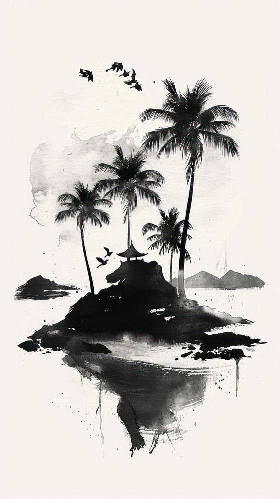Tropical island painting silhouette outdoors.
