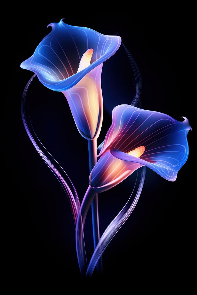 Illustration calla lily neon rim light purple flower petal.