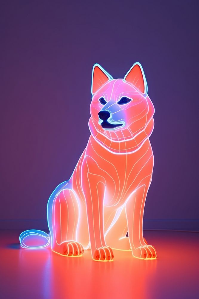 Illustration Akita Inu neon rim light mammal animal pink.