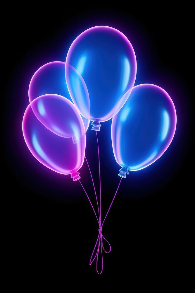 Illustration balloons neon rim light lighting purple night.