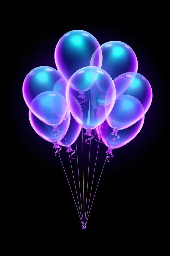 Illustration balloons neon rim light purple night blue.