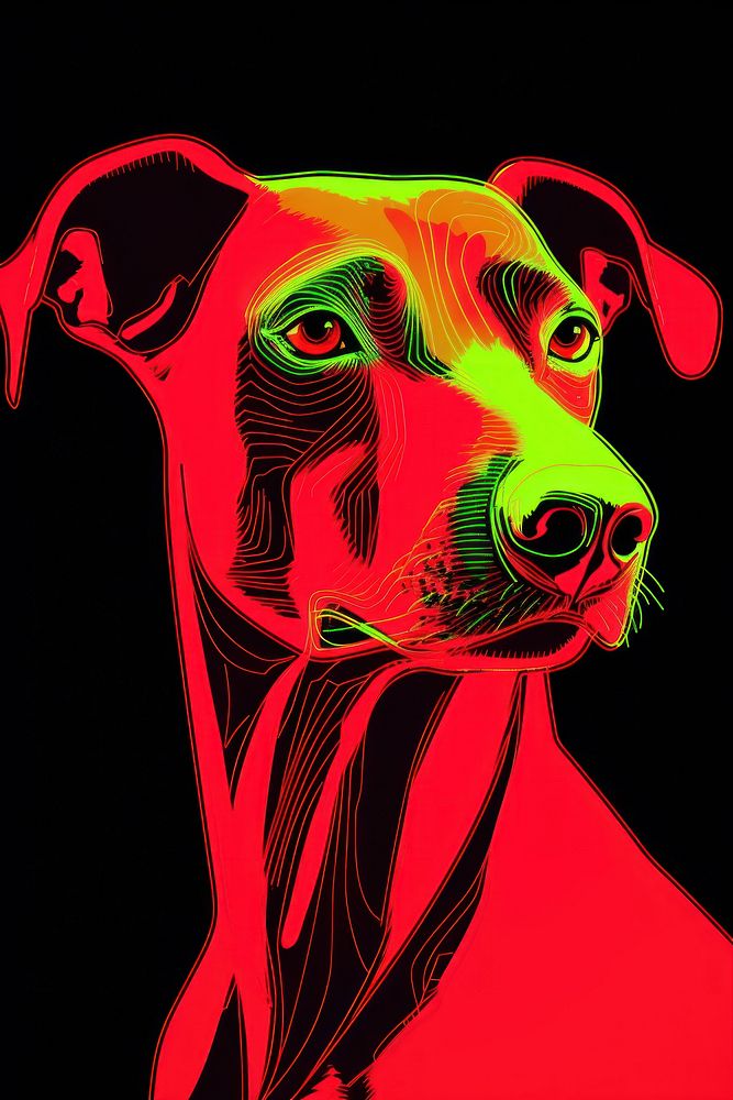 Illustration Dobermann neon rim light portrait animal mammal.