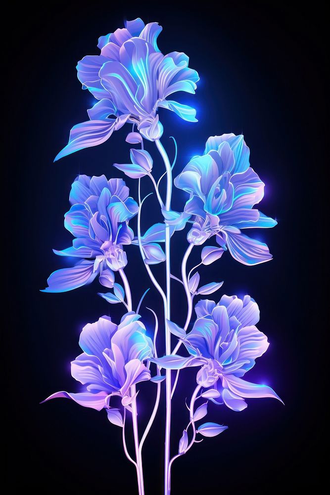 Illustration delphinium neon rim light flower purple plant.
