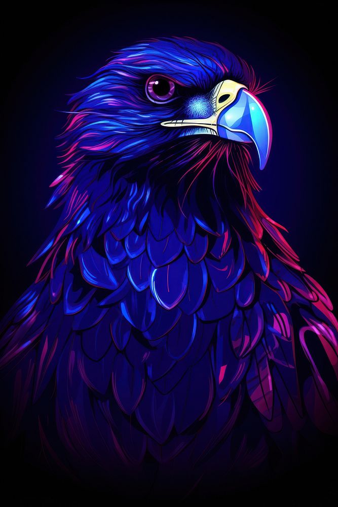 Illustration eagle Neon rim light animal purple bird.