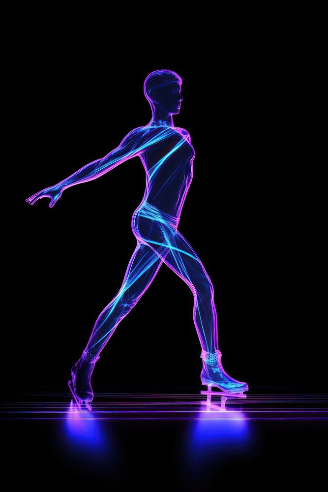 Illustration figure skater Neon rim light purple neon dancing.